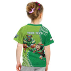 Personalised Rabbitohs And Raiders Rugby Kid T Shirt Aboriginal Mix Polynesian Pattern