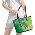 Personalised Rabbitohs And Raiders Rugby Leather Tote Bag Aboriginal Mix Polynesian Pattern