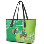 Personalised Rabbitohs And Raiders Rugby Leather Tote Bag Aboriginal Mix Polynesian Pattern