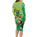Personalised Rabbitohs And Raiders Rugby Long Sleeve Bodycon Dress Aboriginal Mix Polynesian Pattern
