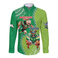 Personalised Rabbitohs And Raiders Rugby Long Sleeve Button Shirt Aboriginal Mix Polynesian Pattern