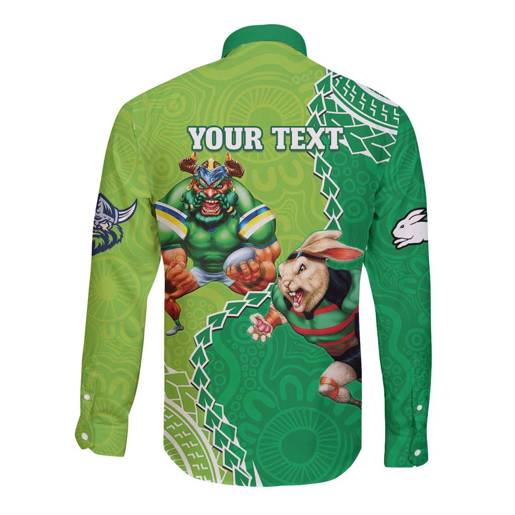 Personalised Rabbitohs And Raiders Rugby Long Sleeve Button Shirt Aboriginal Mix Polynesian Pattern