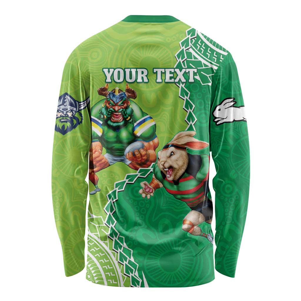 Personalised Rabbitohs And Raiders Rugby Long Sleeve Shirt Aboriginal Mix Polynesian Pattern