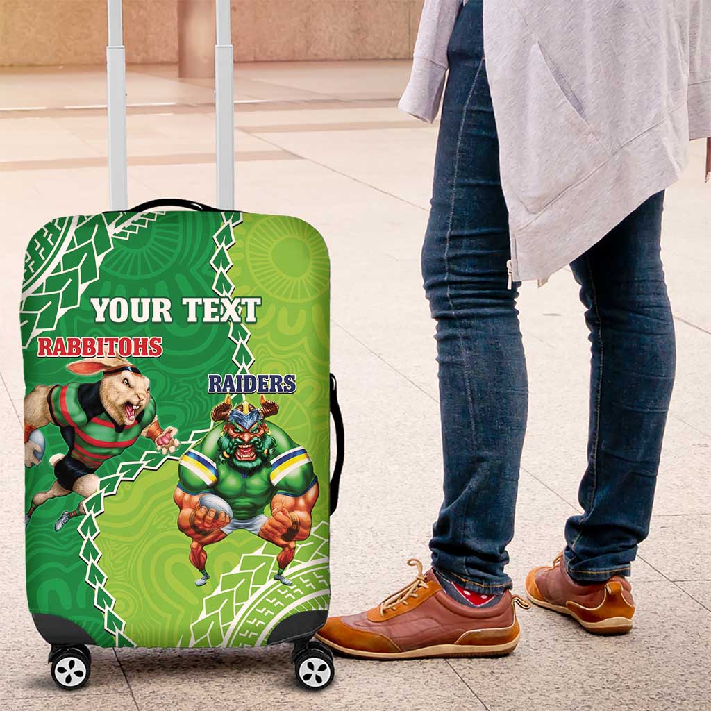 Personalised Rabbitohs And Raiders Rugby Luggage Cover Aboriginal Mix Polynesian Pattern