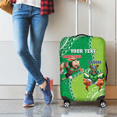 Personalised Rabbitohs And Raiders Rugby Luggage Cover Aboriginal Mix Polynesian Pattern