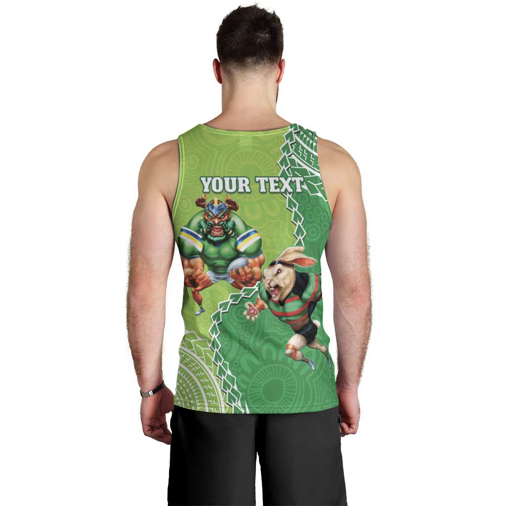 Personalised Rabbitohs And Raiders Rugby Men Tank Top Aboriginal Mix Polynesian Pattern