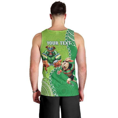 Personalised Rabbitohs And Raiders Rugby Men Tank Top Aboriginal Mix Polynesian Pattern