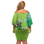 Personalised Rabbitohs And Raiders Rugby Off Shoulder Short Dress Aboriginal Mix Polynesian Pattern