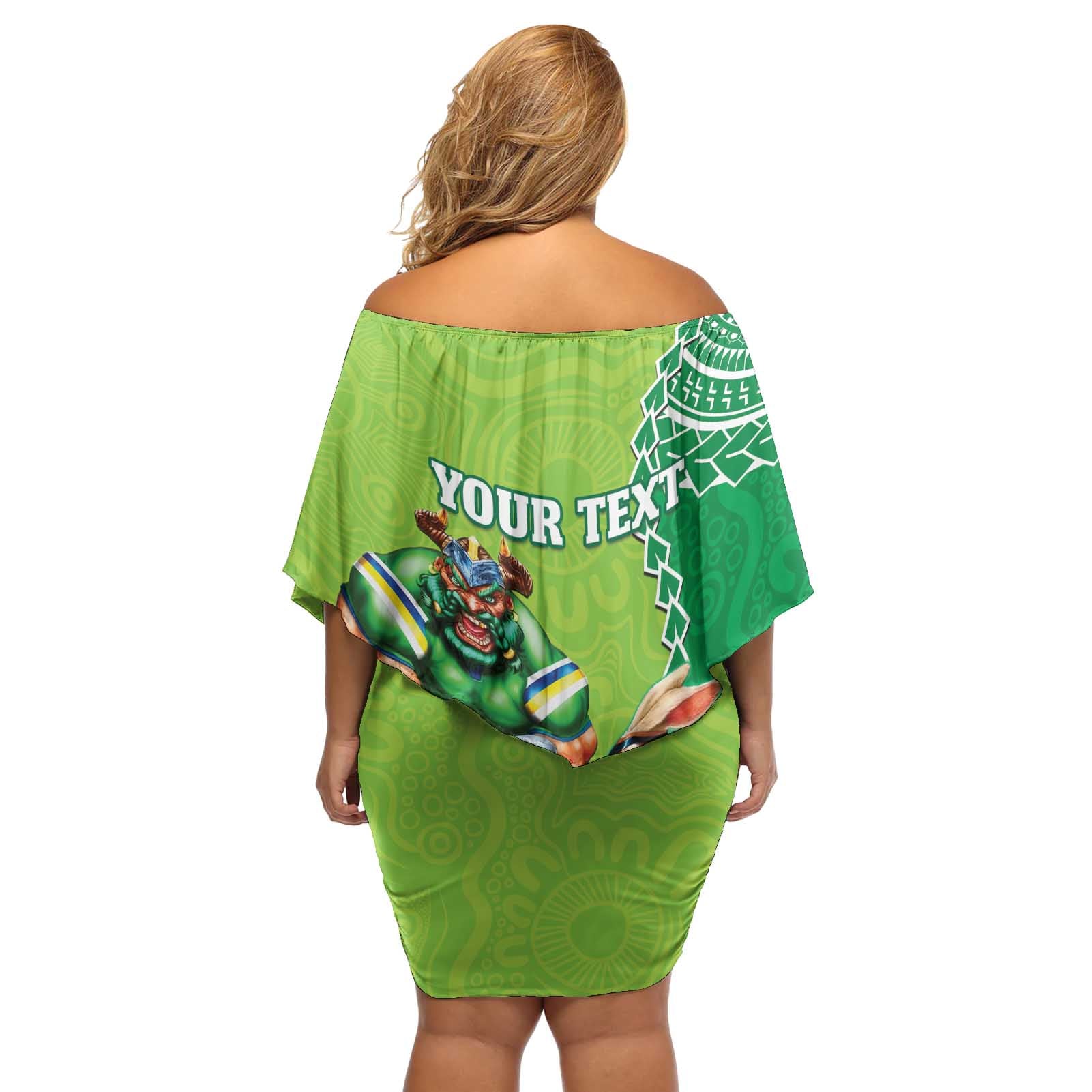 Personalised Rabbitohs And Raiders Rugby Off Shoulder Short Dress Aboriginal Mix Polynesian Pattern
