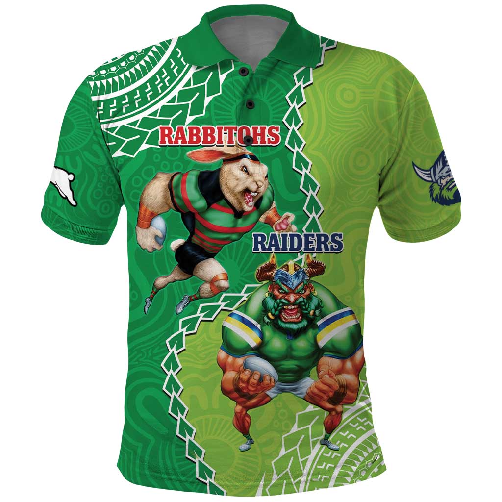 Personalised Rabbitohs And Raiders Rugby Polo Shirt Aboriginal Mix Polynesian Pattern