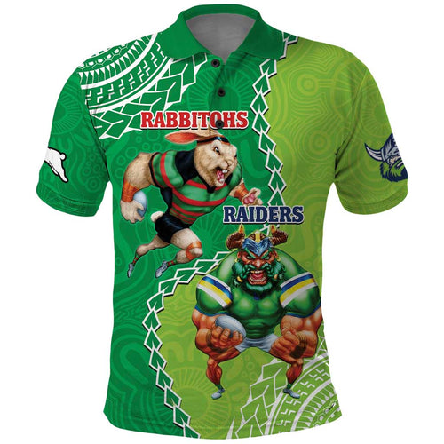 Personalised Rabbitohs And Raiders Rugby Polo Shirt Aboriginal Mix Polynesian Pattern