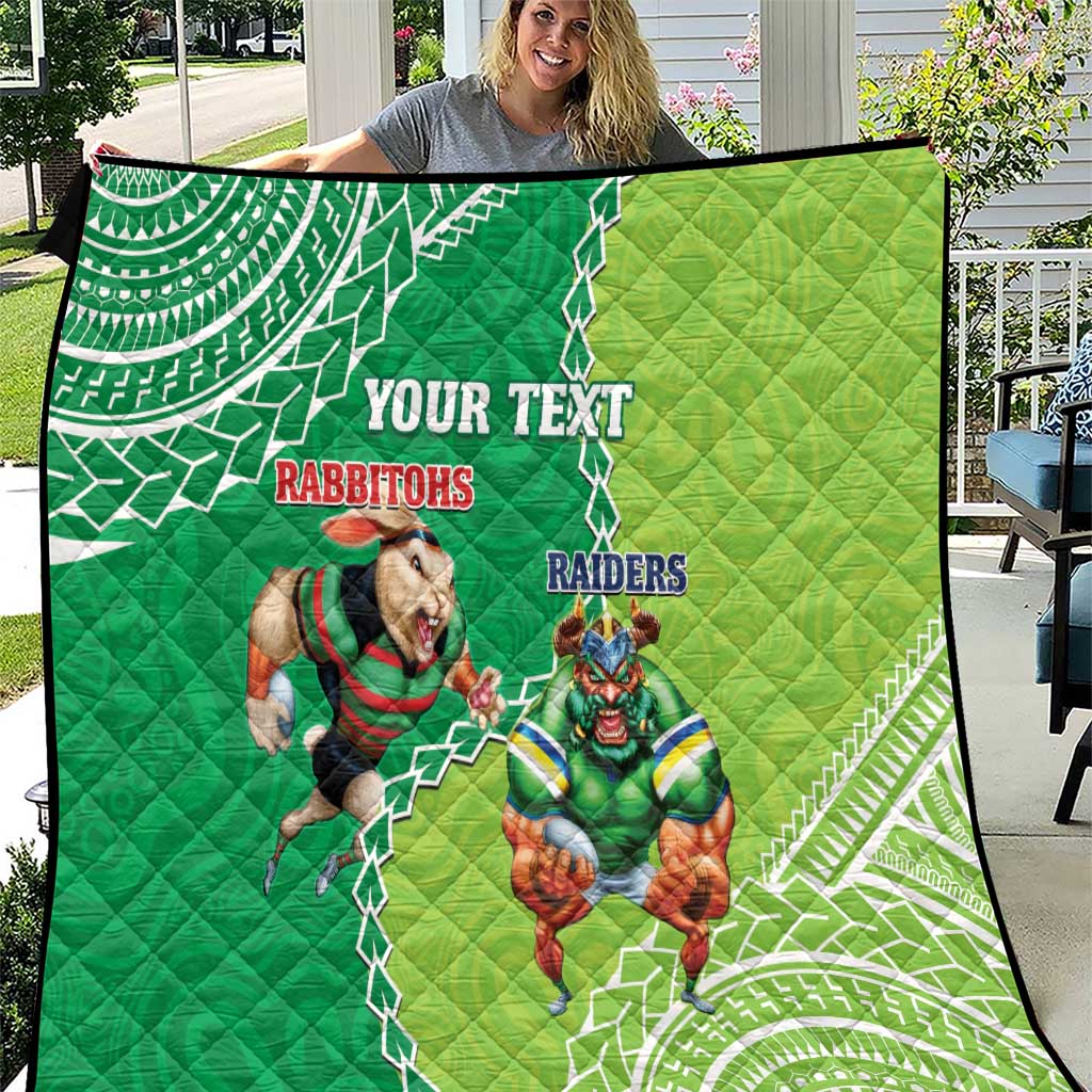 Personalised Rabbitohs And Raiders Rugby Quilt Aboriginal Mix Polynesian Pattern