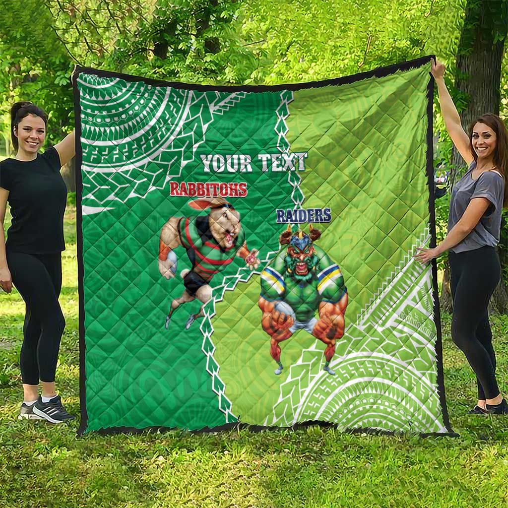 Personalised Rabbitohs And Raiders Rugby Quilt Aboriginal Mix Polynesian Pattern