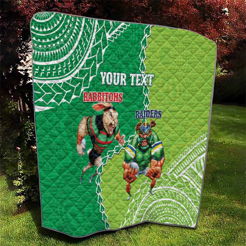 Personalised Rabbitohs And Raiders Rugby Quilt Aboriginal Mix Polynesian Pattern