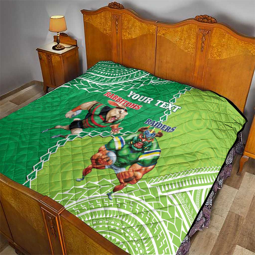 Personalised Rabbitohs And Raiders Rugby Quilt Aboriginal Mix Polynesian Pattern