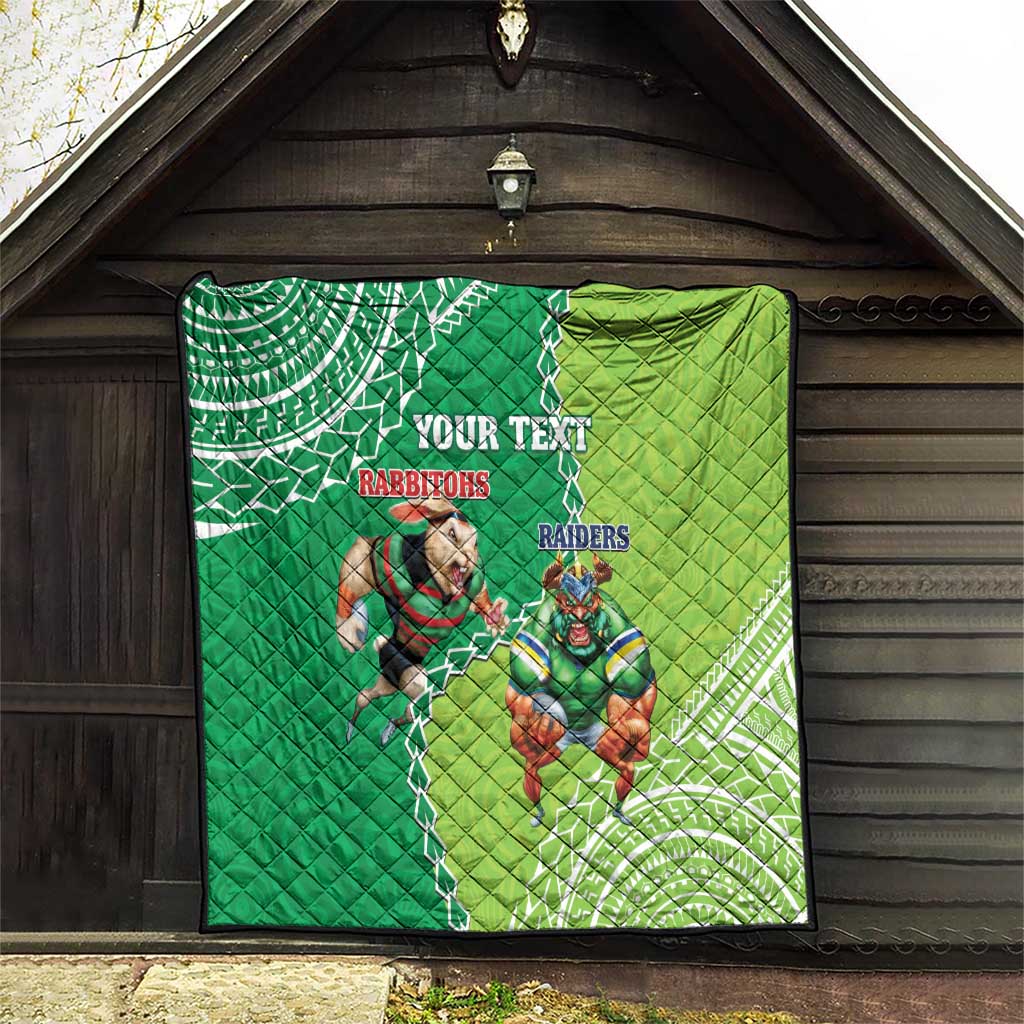 Personalised Rabbitohs And Raiders Rugby Quilt Aboriginal Mix Polynesian Pattern