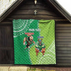 Personalised Rabbitohs And Raiders Rugby Quilt Aboriginal Mix Polynesian Pattern