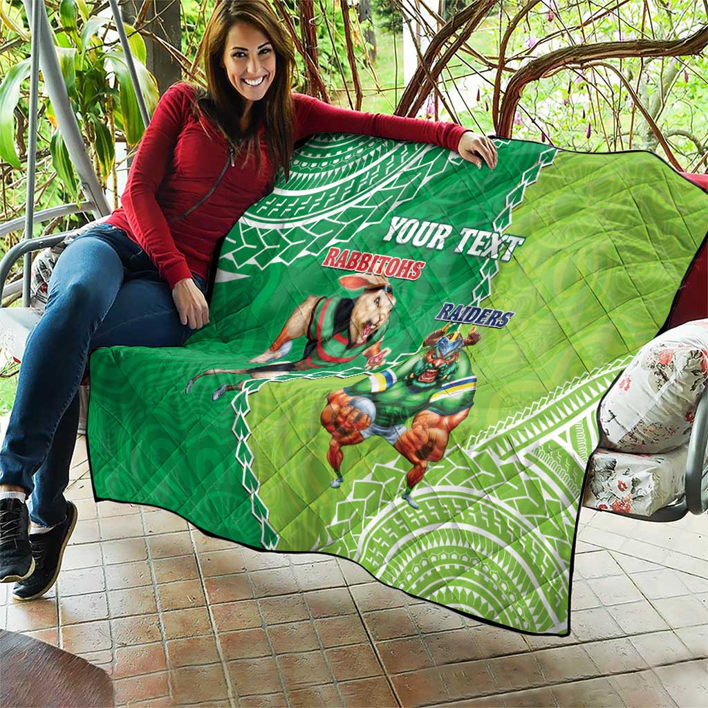 Personalised Rabbitohs And Raiders Rugby Quilt Aboriginal Mix Polynesian Pattern