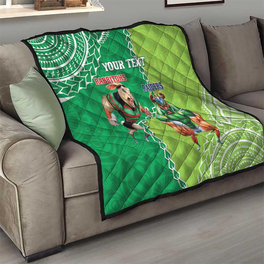 Personalised Rabbitohs And Raiders Rugby Quilt Aboriginal Mix Polynesian Pattern