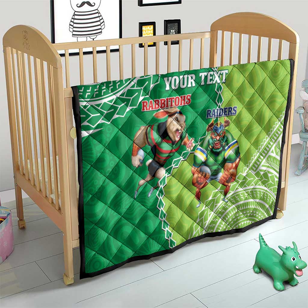 Personalised Rabbitohs And Raiders Rugby Quilt Aboriginal Mix Polynesian Pattern