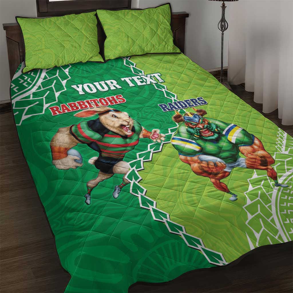 Personalised Rabbitohs And Raiders Rugby Quilt Bed Set Aboriginal Mix Polynesian Pattern
