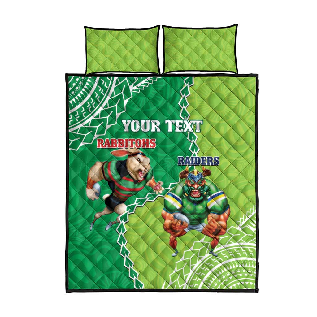 Personalised Rabbitohs And Raiders Rugby Quilt Bed Set Aboriginal Mix Polynesian Pattern