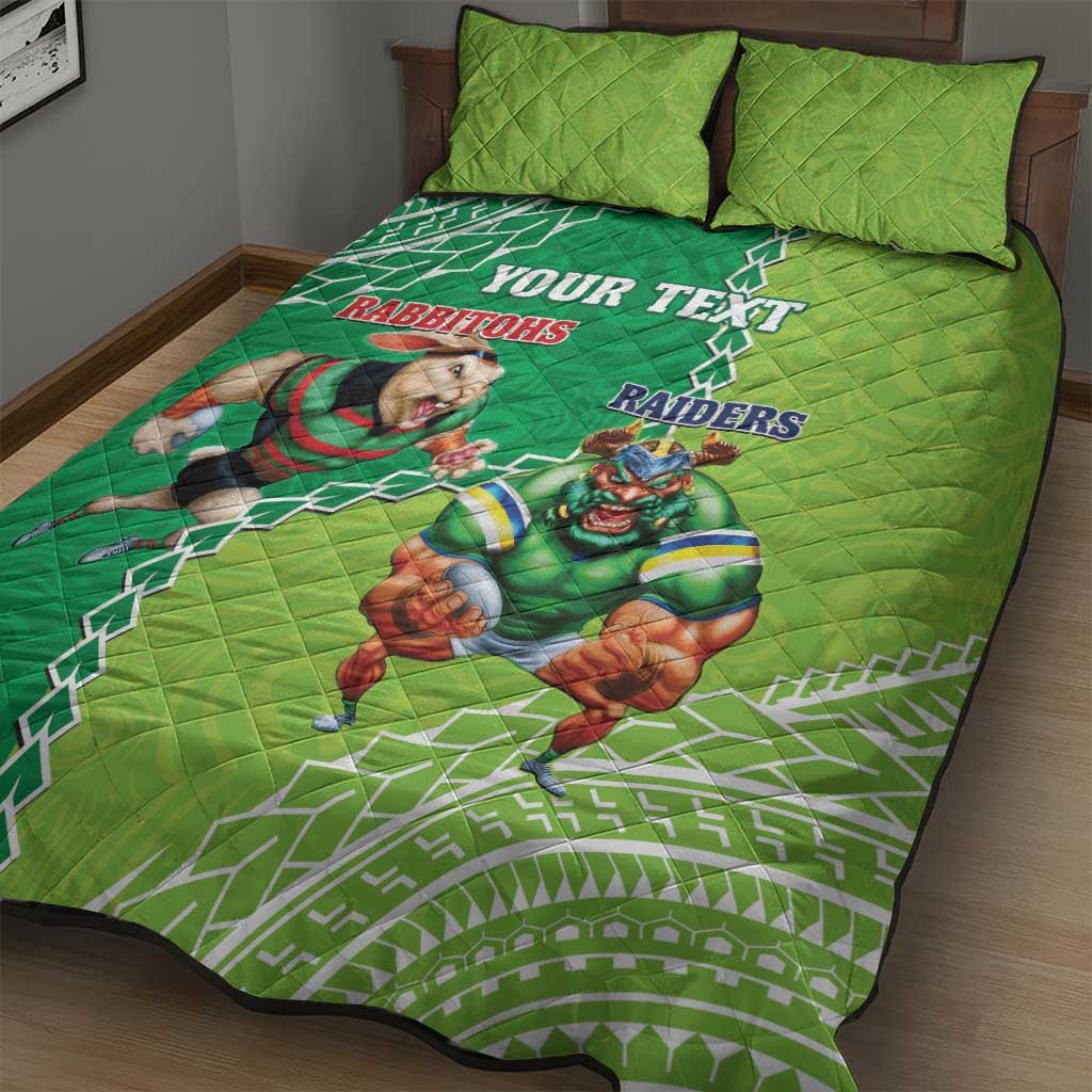 Personalised Rabbitohs And Raiders Rugby Quilt Bed Set Aboriginal Mix Polynesian Pattern