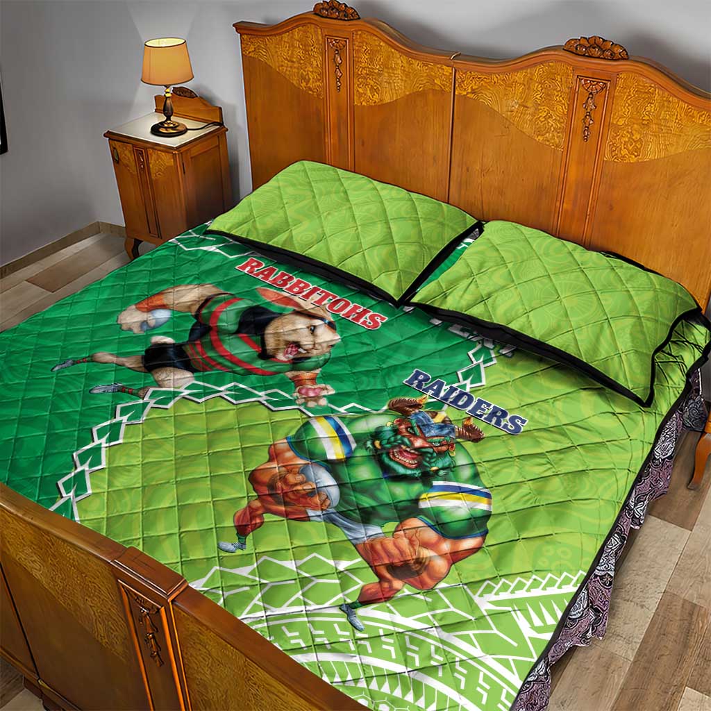 Personalised Rabbitohs And Raiders Rugby Quilt Bed Set Aboriginal Mix Polynesian Pattern