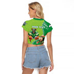 Personalised Rabbitohs And Raiders Rugby Raglan Cropped T Shirt Aboriginal Mix Polynesian Pattern