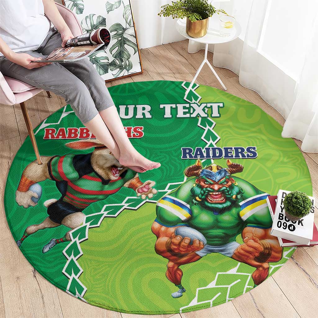 Personalised Rabbitohs And Raiders Rugby Round Carpet Aboriginal Mix Polynesian Pattern
