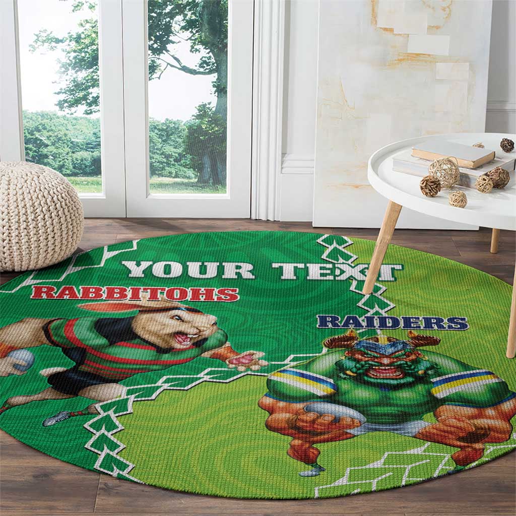 Personalised Rabbitohs And Raiders Rugby Round Carpet Aboriginal Mix Polynesian Pattern