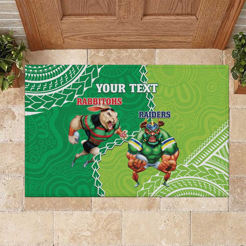 Personalised Rabbitohs And Raiders Rugby Rubber Doormat Aboriginal Mix Polynesian Pattern