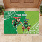 Personalised Rabbitohs And Raiders Rugby Rubber Doormat Aboriginal Mix Polynesian Pattern