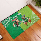 Personalised Rabbitohs And Raiders Rugby Rubber Doormat Aboriginal Mix Polynesian Pattern