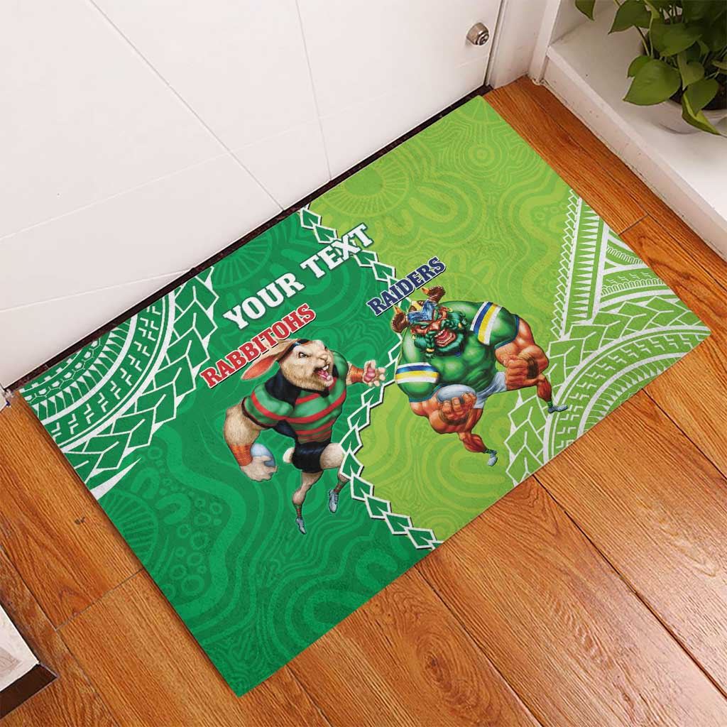 Personalised Rabbitohs And Raiders Rugby Rubber Doormat Aboriginal Mix Polynesian Pattern