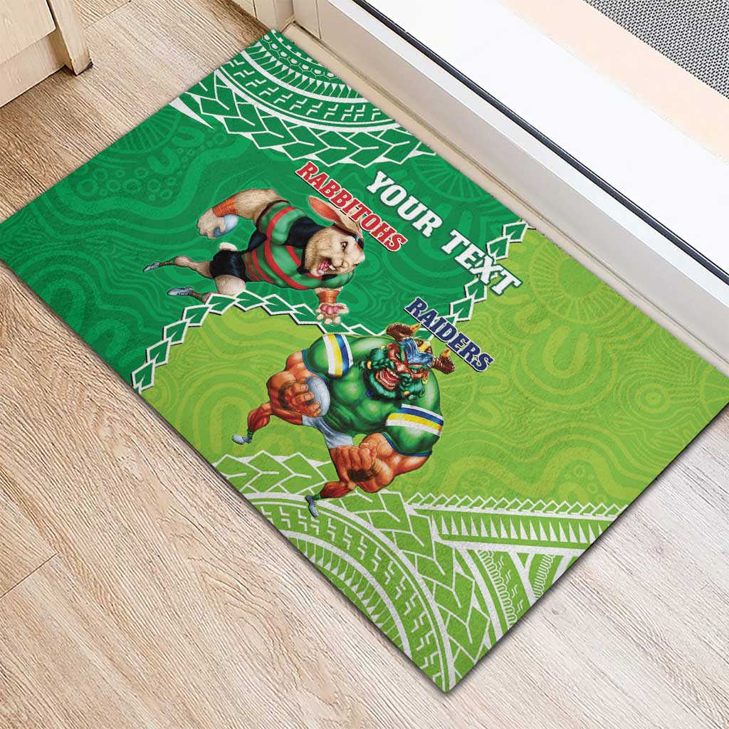 Personalised Rabbitohs And Raiders Rugby Rubber Doormat Aboriginal Mix Polynesian Pattern
