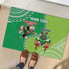 Personalised Rabbitohs And Raiders Rugby Rubber Doormat Aboriginal Mix Polynesian Pattern