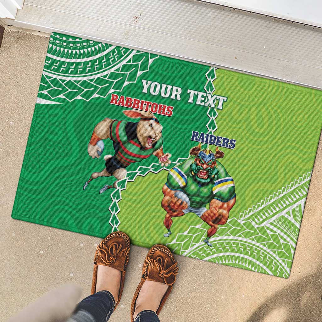 Personalised Rabbitohs And Raiders Rugby Rubber Doormat Aboriginal Mix Polynesian Pattern