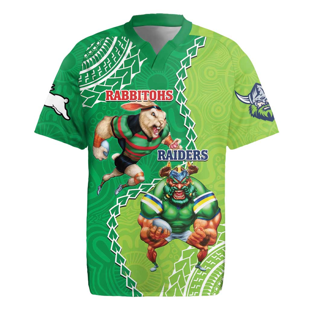 Personalised Rabbitohs And Raiders Rugby Rugby Jersey Aboriginal Mix Polynesian Pattern