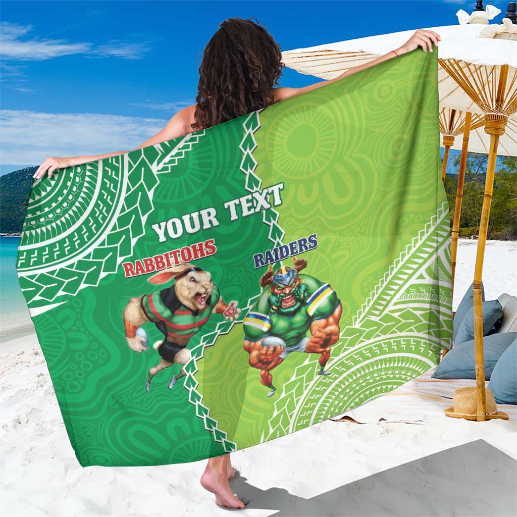 Personalised Rabbitohs And Raiders Rugby Sarong Aboriginal Mix Polynesian Pattern