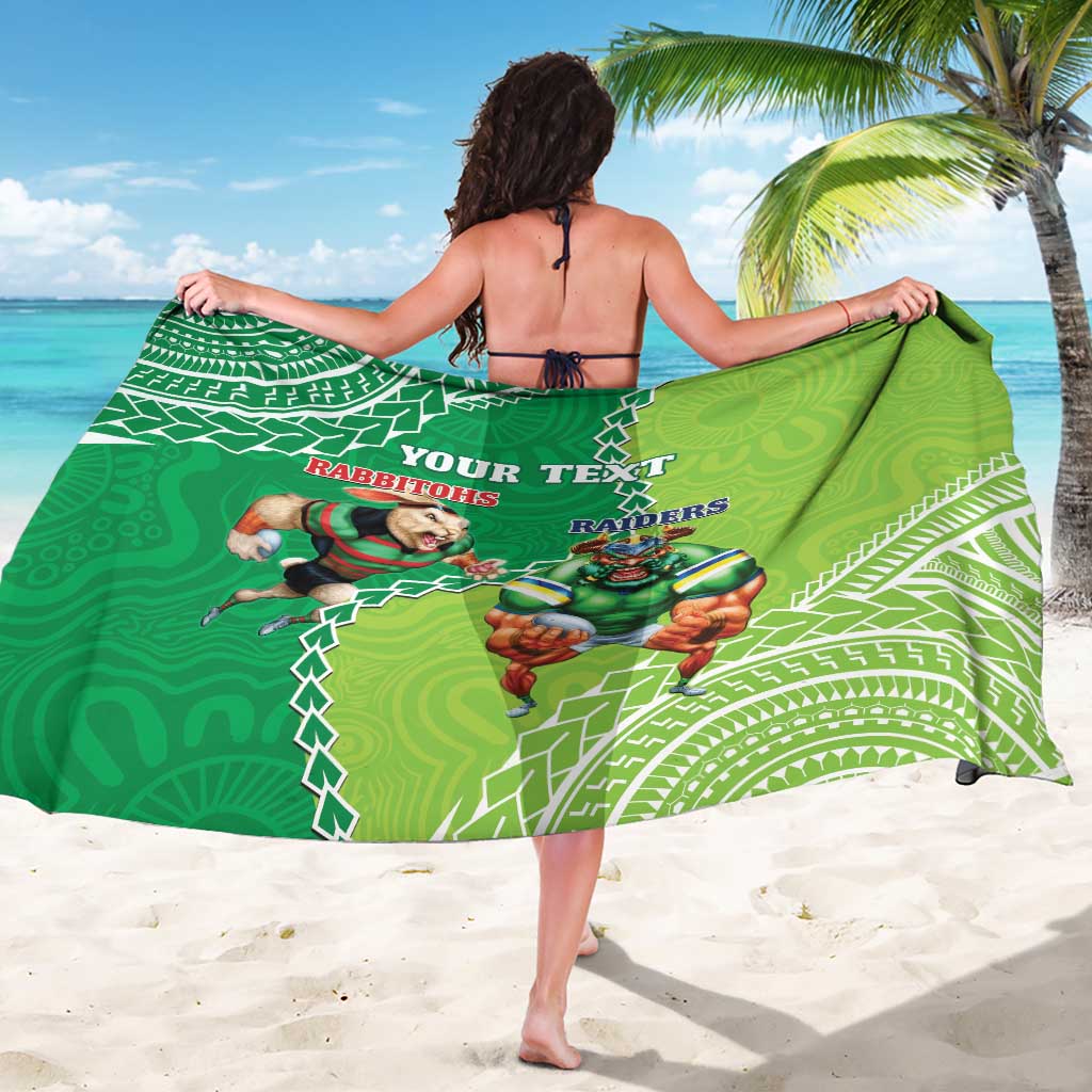 Personalised Rabbitohs And Raiders Rugby Sarong Aboriginal Mix Polynesian Pattern