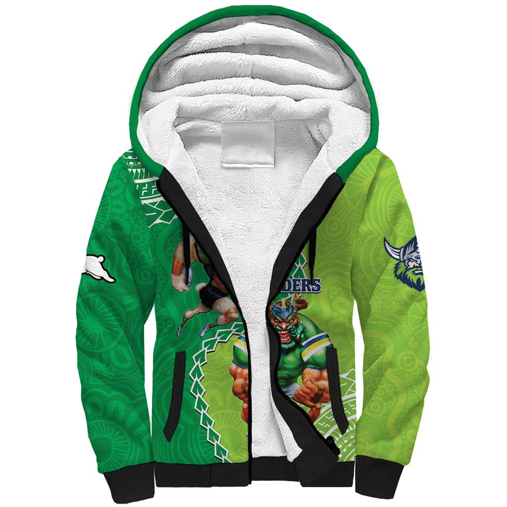 Personalised Rabbitohs And Raiders Rugby Sherpa Hoodie Aboriginal Mix Polynesian Pattern