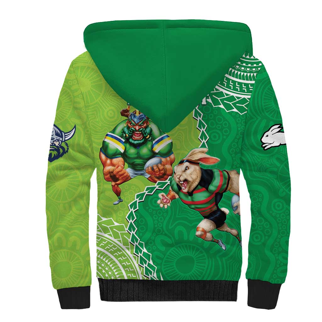 Personalised Rabbitohs And Raiders Rugby Sherpa Hoodie Aboriginal Mix Polynesian Pattern
