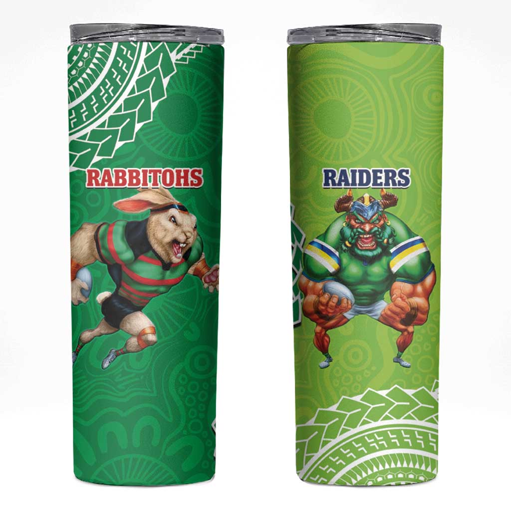 Rabbitohs And Raiders Rugby Skinny Tumbler Aboriginal Mix Polynesian Pattern
