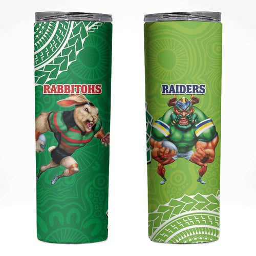 Rabbitohs And Raiders Rugby Skinny Tumbler Aboriginal Mix Polynesian Pattern