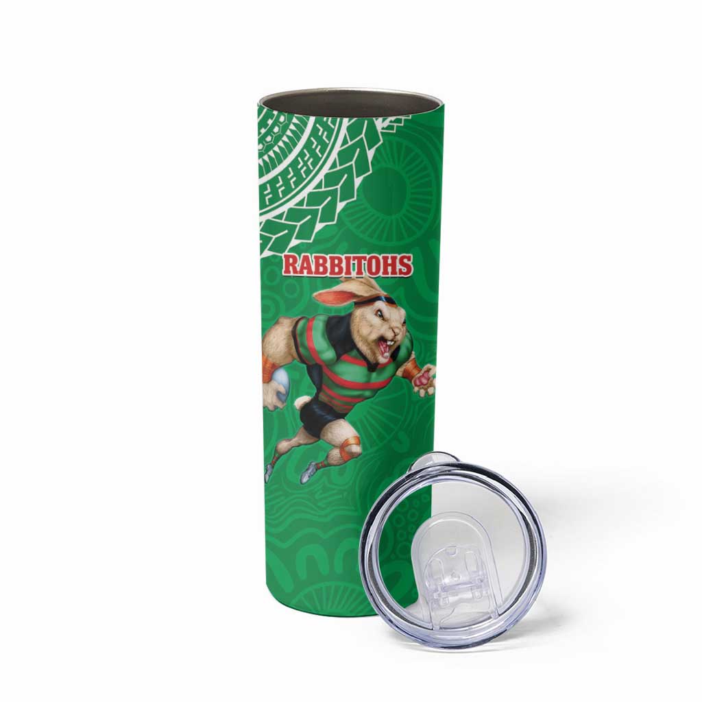 Rabbitohs And Raiders Rugby Skinny Tumbler Aboriginal Mix Polynesian Pattern