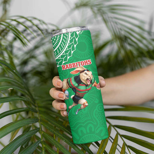Rabbitohs And Raiders Rugby Skinny Tumbler Aboriginal Mix Polynesian Pattern