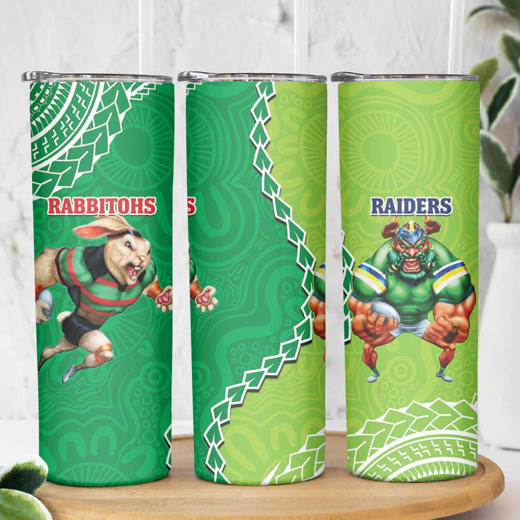 Rabbitohs And Raiders Rugby Skinny Tumbler Aboriginal Mix Polynesian Pattern