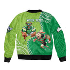 Personalised Rabbitohs And Raiders Rugby Sleeve Zip Bomber Jacket Aboriginal Mix Polynesian Pattern