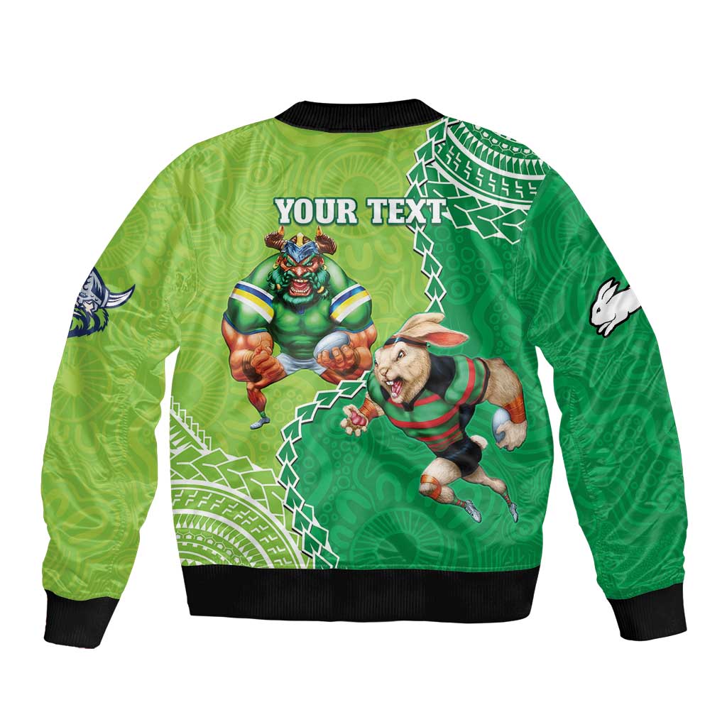 Personalised Rabbitohs And Raiders Rugby Sleeve Zip Bomber Jacket Aboriginal Mix Polynesian Pattern